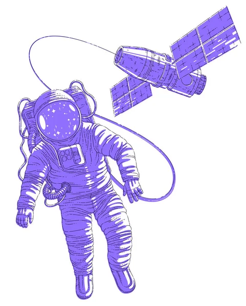 공간에서 우주인 정거장 비행사 무중력 Iss 우주선에 일러스트 화이트 — 스톡 벡터