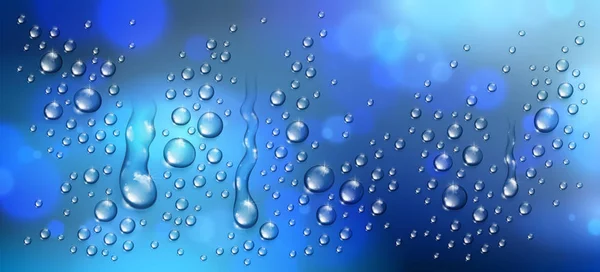 Water Rain Drops Condensation Blurred Night City Background Window Realistic — Stock Vector