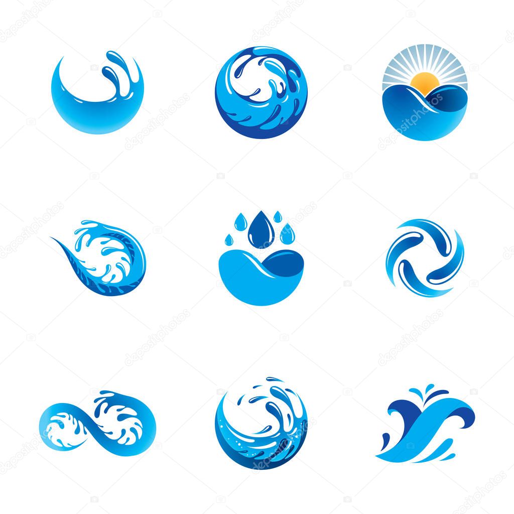 Sea wave splash vector logotype. World water day theme. Human and nature harmony concept.