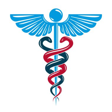 Caduceus sembol kullanarak kuş kanatları ve zehirli yılan, sağlık kavramsal çizimi yapılan