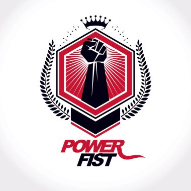 kullanılarak oluşturulan amblemi güçlü adam yumruk sıkılı