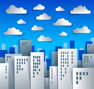 Cityscape karikatür çizim kağıt kesme çocuklar uygulama tarzı