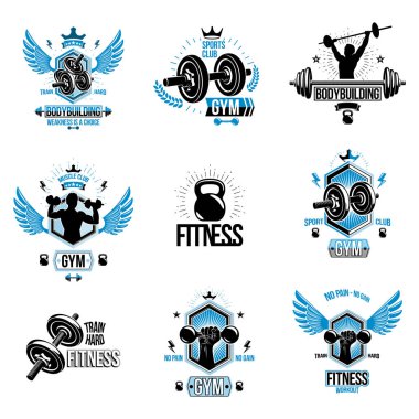 Uyum ve fitness Tema amblem ve motivasyonel posterler set 