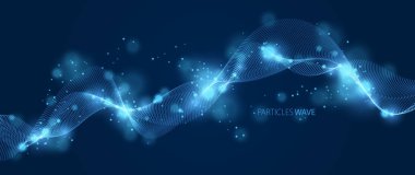 Koyu arka plan üzerine akan parçacıkların dalga çizgi