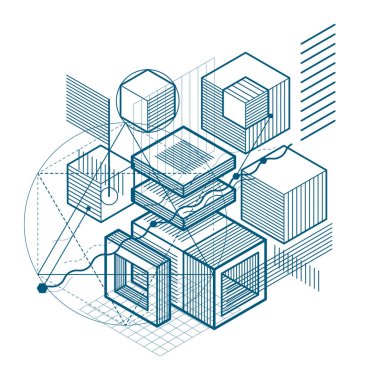 3B şekiller kompozisyon, izometrik arka plan soyut
