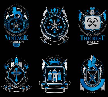 Dizi lüks hanedan şablonu, grafik öğeleri kullanılarak yapılan sembolik blazons topluluğu