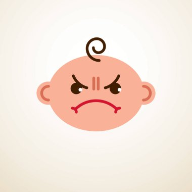 Şirin bebek çizgi film düz simgesi, kızgın üzgün ve mutsuz çocuk emoji