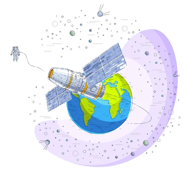 地球の周りの軌道を飛行する宇宙ステーション — ストックベクタ