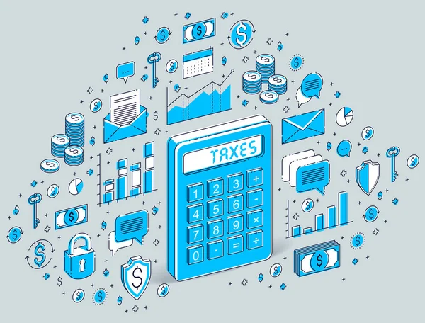 Beyaz Arka Plan Üzerinde Vergi Kavramı Izole Hesap Makinesi Fikir — Stok Vektör