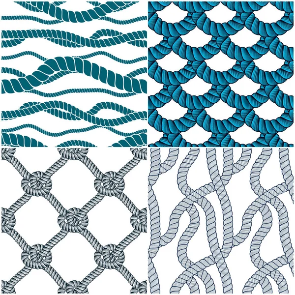 Rope Seamless Patterns Set Trendy Wallpaper Backgrounds Collection — Stock Vector