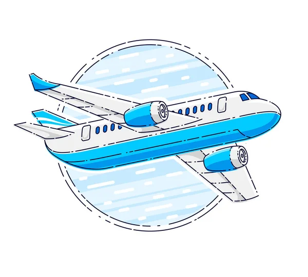 Fluglinien Emblem Mit Flugzeug Linienflugzeug Und Runder Form — Stockvektor