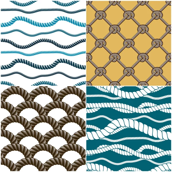 Seamless Patterns Rope Woven Set Abstract Backgrounds Collection — Stock Vector