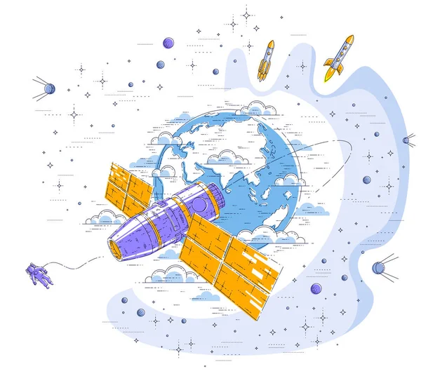Station Spatiale Vol Orbital Autour Terre — Image vectorielle