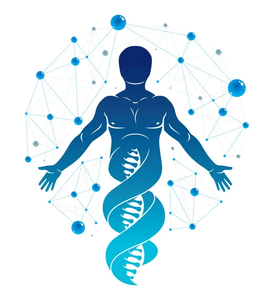Graphic Illustration Human Made Dna Strands Continuation Individuality Created Mesh — Stock Vector