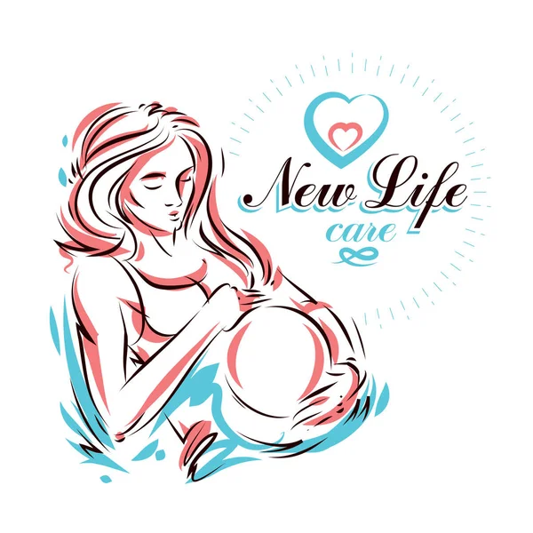 Schwangere Elegante Körpersilhouette Skizzenhafte Illustration — Stockvektor