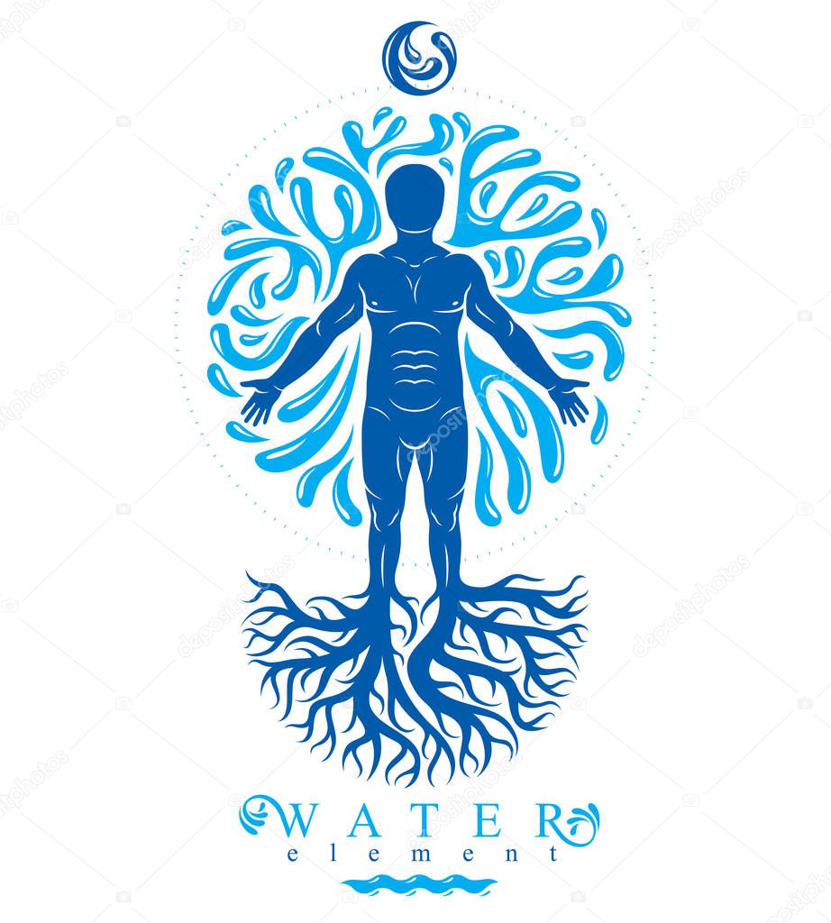 graphic illustration of strong male, body silhouette deriving from water 