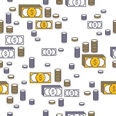 Finansal simge seti kusursuz arkaplan, finans sitesi veya ekonomik tema reklamları ve bilgileri için zemin, dolar para tabelaları, vektör duvar kağıdı veya web sitesi arka planı.