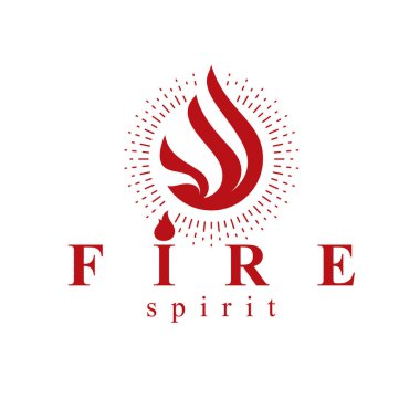 Benzin şirketi amblemi olarak kullanılan ateş elemanı soyut logosu. Petrol ve gaz vektörü iş dünyası kavramsal sembolü.