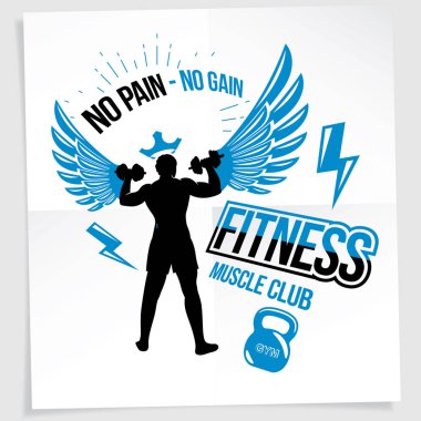 Ağır yük güç Şampiyonası reklam afişi fitness dumbbells spor ekipmanları tutan spor sporcu vektör çizim ile oluşturulan kaldırma. Acı yoksa, hayır yazı kazanmak.