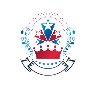 Eski Star amblemi Imperial crown ve defne çelengi ile dekore edilmiştir. Hanedan vektör tasarım öğesi, 5 yıldız sembolü Ödülü. Retro tarzı etiket, Hanedanlık armaları logosu.