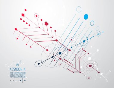 Teknik plan, grafik ve web tasarımında kullanmak için soyut mühendislik taslağı. Endüstriyel sistemin çizim vektörü çizgileri ve çemberlerle oluşturuldu.