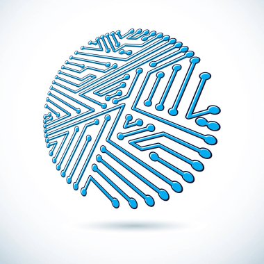 Teknoloji cihazının elektronik bileşenlerine sahip yuvarlak devre kartı. Bilgisayar ana kartı sibernetik soyutlaması.