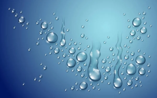シャワーやプールの水滴 凝縮液や雨滴現実的な透明ベクトルイラスト 任意の背景を置くか 別々にドロップを使用するのは簡単です — ストックベクタ