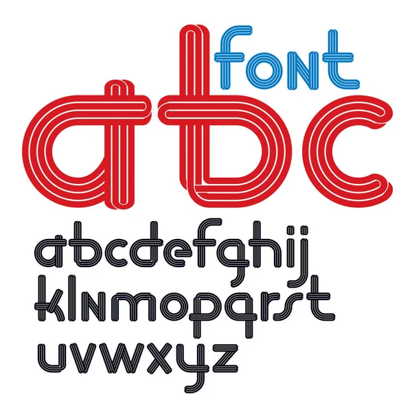 Set Van Vector Afgerond Kleine Funky Alfabetletters Geïsoleerd Met Parallelle — Stockvector