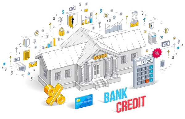 Kredi Kavramı Banka Hesap Makinesi Yüzde Simgesi Tema Bankacılık Beyaz — Stok Vektör