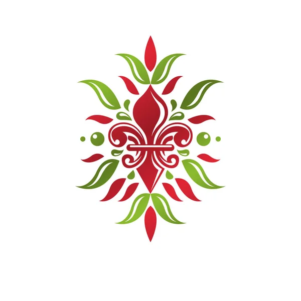 Vintage Heraldic Vector Logotype Made Using Lily Flower Royal Symbol — Stock Vector