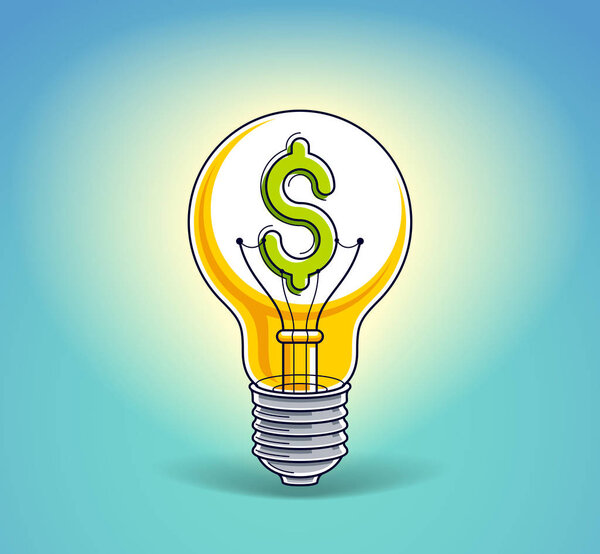 Концепция лампочки с табличкой доллара вместо вольфрамовой проволоки, финансовая идея для бизнеса, красивая векторная иллюстрация
.