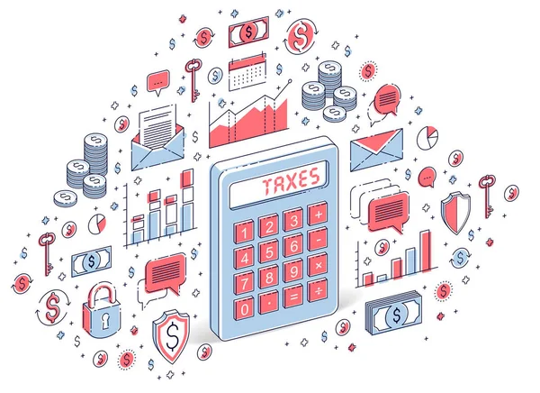 Rekenmachine Idee Geïsoleerd Een Witte Achtergrond Fiscale Concept Isometrische Vector — Stockvector