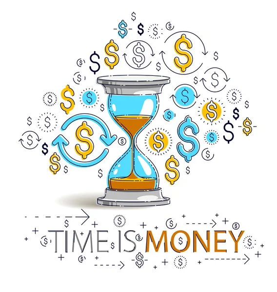 時間はお金の概念 砂時計とドルのアイコンセット 砂の時計のタイマーの締め切りの寓意 ベクトルデザインです — ストックベクタ