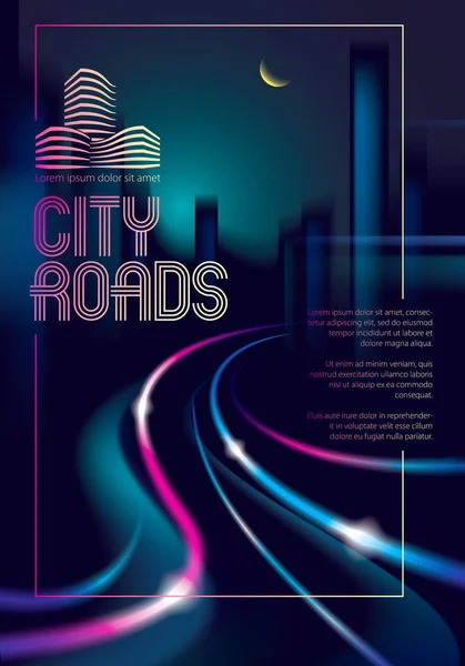 Traffic Shiny Trails Night City Road Effect Vector Beautiful Background — Stock Vector