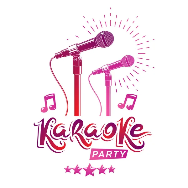 Karaoke Party Promotion Poster Design Composto Note Musicali Stelle Pentagonali — Vettoriale Stock