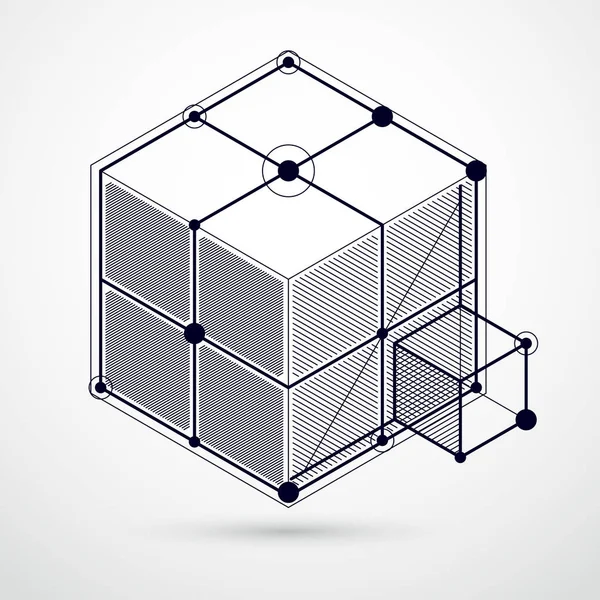 Механічна Схема Чорно Білий Векторний Креслення Кубиками Геометричними Елементами Інженерно — стоковий вектор