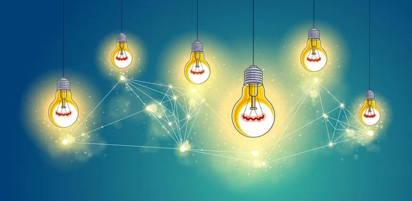 Groupe Ampoules Lumineuses Représente Idée Personnes Créatives Travail Équipe Ayant — Image vectorielle