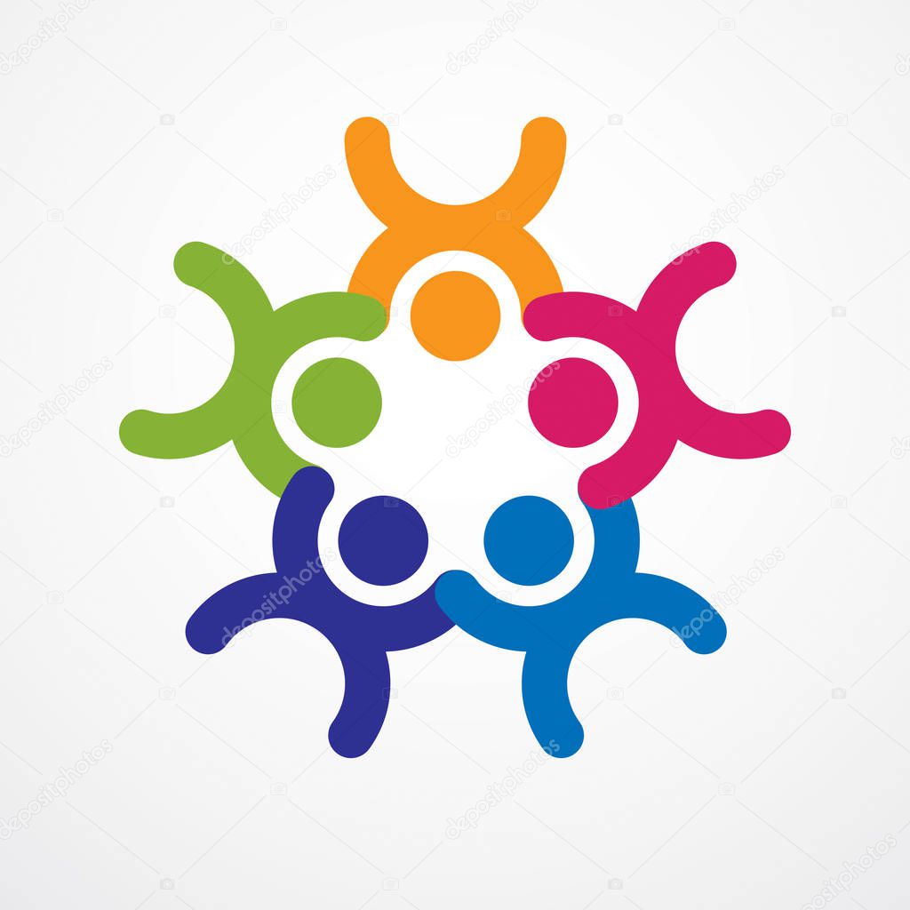 Teamwork businessman unity and cooperation concept created with simple geometric elements as a people crew. Vector icon or logo. Friendship dream team, united crew colorful design.