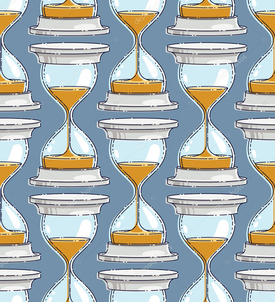 Hourglasses seamless background, backdrop for website or textile, vector wallpaper or web site background.