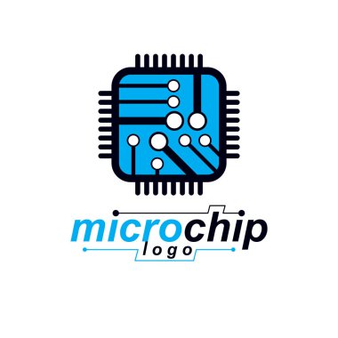 Kare mikro işlemci şeması olan vektör teknolojisi Cpu tasarımı. Bilgisayar devre kartı, dijital element. Teknoloji mikroçip logosu.