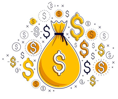 Para çantası ve dolar simgesi vektör dizaynı, tasarruf veya yatırım kavramı.