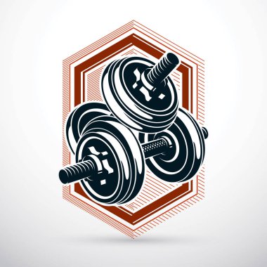 Dumbbell vektör çizim disk ağırlık ile oluşan beyaz izole. Eğitim spor donanımları, ağırlık kaldırma ve çapraz için uygun.