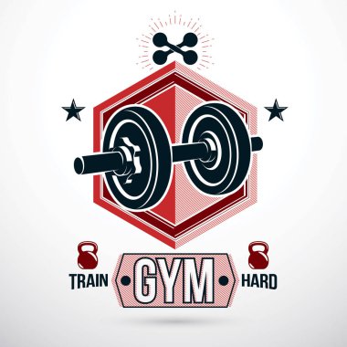 Vektör Spor donatımı, disk ağırlık ve su ısıtıcısı çan halterle. Vücut geliştirme rekabet kavramı.