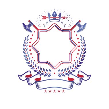 Grafik amblemi Royal crown öğe, farklı Tophane ve zarif şerit ile yaptı. Hanedan Arması izole dekoratif logo vektör çizim.