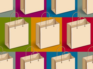Alışveriş çantaları kusursuz arkaplan, pazar yeri veya çevrimiçi mağaza web sitesi için arkaplan, mevsimlik satış izni teması, vektör duvar kağıdı veya web sitesi arka planı.