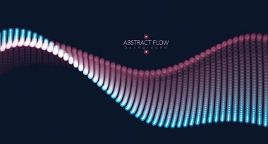 Dinamik parçacıkların ses dalgalarıyla soyut arkaplan. Vektör soyut koyu arkaplan. Parlayan noktalar ağı, güzel çizimler..