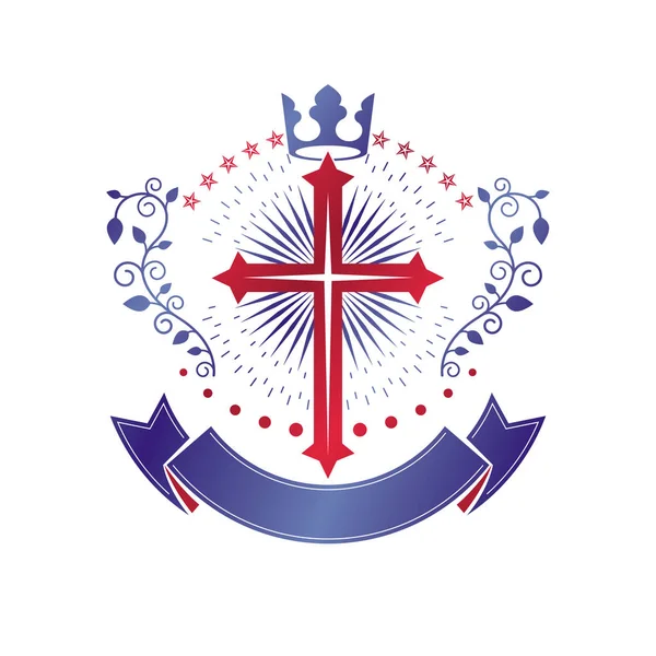 Cruz Del Cristianismo Emblema Gráfico Elemento Diseño Vectorial Heráldico Etiqueta — Vector de stock