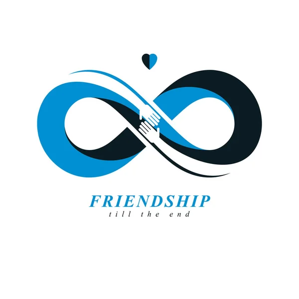 無限の友情永遠の友達 特別なベクトル永遠ループと人間の手の つの記号を組み合わせたロゴ — ストックベクタ