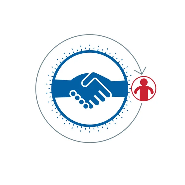 Social Relations conceptual logo, unique vector symbol. Hands contacting and Handshake sign, social deal, social interaction.