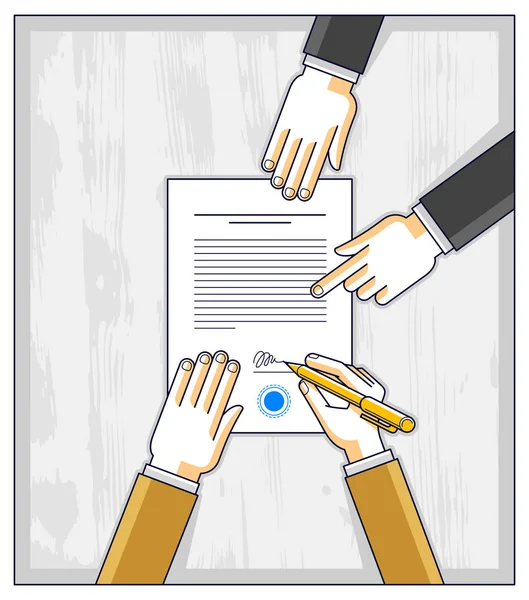 Homme Affaires Signe Document Papier Contractuel Client Bancaire Écrit Signe — Image vectorielle